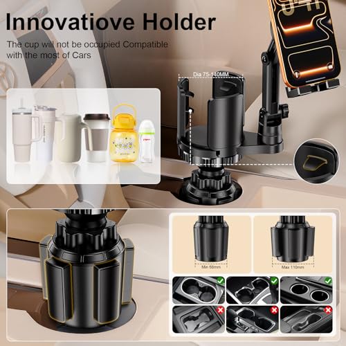 Tablet Holder for Car, 3 in 1 Cup Holder ipad Car Mount with Expander, Adjustable Base and Long Arm with 360°Rotation Phone ipad Holder Compatible for 4-12.9‘’ Tablet, All Smartphones and Most Bottles