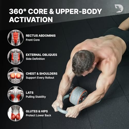 DMoose Fitness Ab Roller Wheel with Elbow Support & 2 Knee Pads - Abdominal Exercise Trainer for Core Strength Training - Ultimate Abs Workout Equipment for Home and Gym - Ab Machine for Men & Women