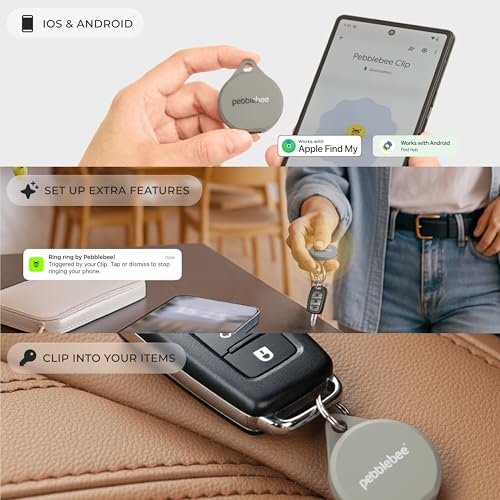 Pebblebee Clip 5 | Rechargeable Bluetooth Tracker Tag for Keys & Bags | Alternative to Air Tag & Android Trackers | 130 dB Siren, Bright LED Strobe, 12-Month Battery, Alert Safety Mode & Phone Finder