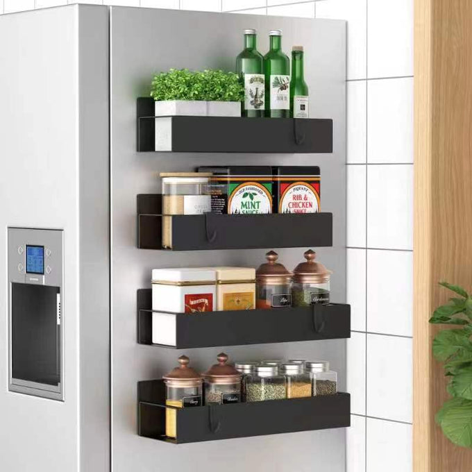 Metal 4 Pack Magnetic Spice Storage Rack Organizer for Refrigerator and Oven, Black Fridge Organizers and Storage