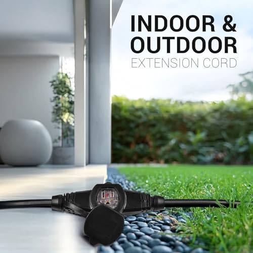 COLSEN Extension Cord with Multiple Outlets – 25 ft Heavy Duty 16 Gauge Power SJTW Cable, 15 Amp 3 Prong 6 NEMA Multi Plug, 16 AWG Male to Female Connector, 5-15R Female Socket, Outdoor/Indoor Black