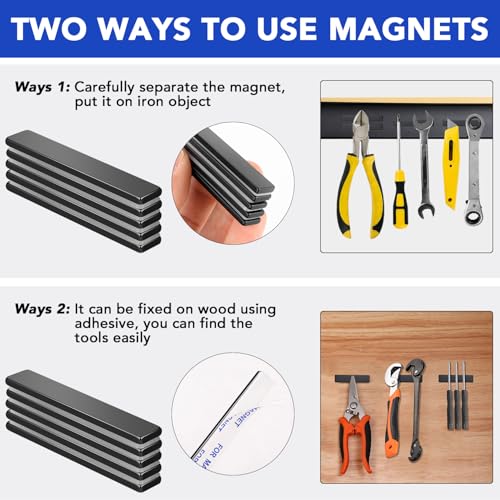 MIKEDE Neodymium Magnets, 5 Pack Black Super Strong Magnets Bar, Waterproof Heavy Duty Magnet with Adhesive Backing, Rare Earth Small Magnet Strips for Fridge, DIY, Craft, Science - 60x10x3 mm