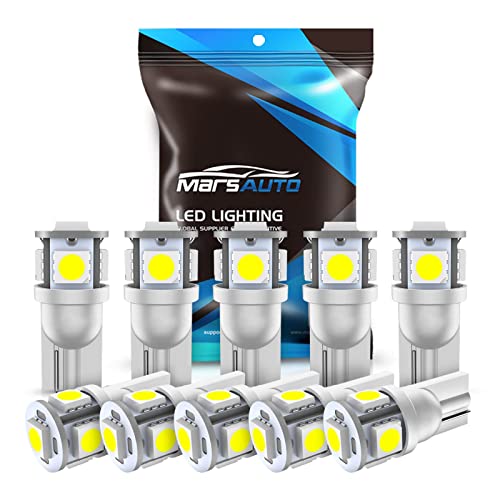Marsauto 194 LED Bulb 6000K White 168 T10 2825 W5W 5SMD Replacement Bulbs for Car Dome Map Door Courtesy Side Marker Reading Glove Box License Plate Lights (Pack of 10)(Clear Lens Side Marker)