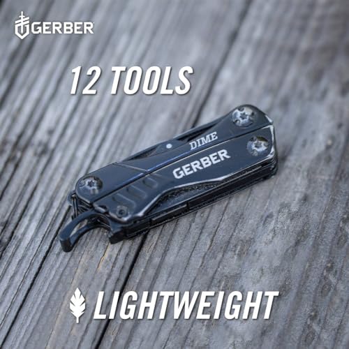 Gerber Gear Dime 12-in-1 Mini EDC Multitool - Needle Nose Pliers, Pocket Knife, Keychain, Bottle Opener - Gifts for Men, EDC Gear and Equipment - Black