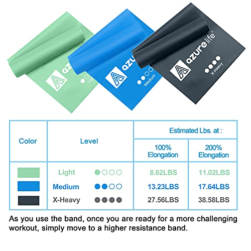 A AZURELIFE Resistance Bands,Professional Long Non-Latex Elastic Stretch Bands,Exercise Bands for Physical Therapy, Yoga, Pilates, Rehab, at-Home or The Gym Workouts, Strength Training