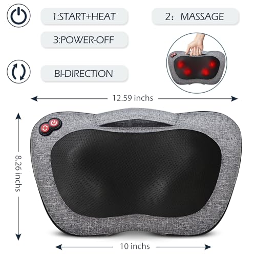 VIKTOR JURGEN Shiatsu Back & Neck Massager with Heat – 3D Deep-Kneading Massage Pillow for Full Body Relaxation (Home, Office & Car Use, Gift for Men & Women)