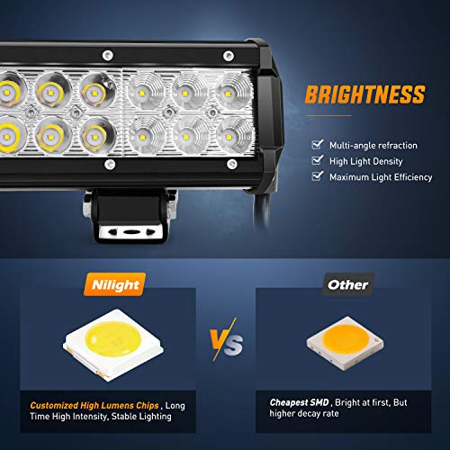 Nilight 12 Inch 72W Spot Flood Combo Led Light Bar 2Pcs 4Inch 18W Flood LED Pods Fog Lights Off Road with Wiring Harness Kit-3 Leads for Van Camper Car Pickup Golf Cart ATV UTV SUV Truck Boat 4x4