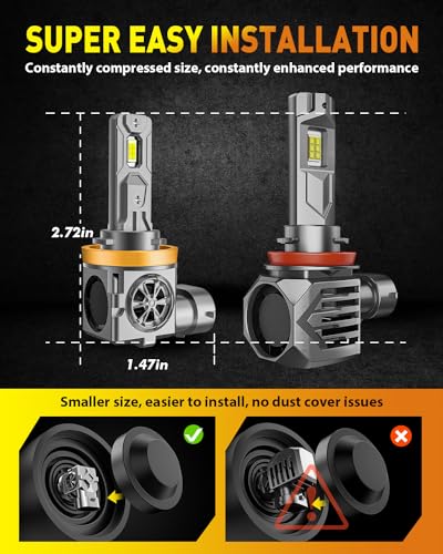 Latest H11 9005 Light Bulb Combo, 100,000LM 1500% Ulter Brightness, 10+ Years Lifespan, 1:1 Halogen H11 9005 Light Bulbs, Plug N Play, Pack of 4