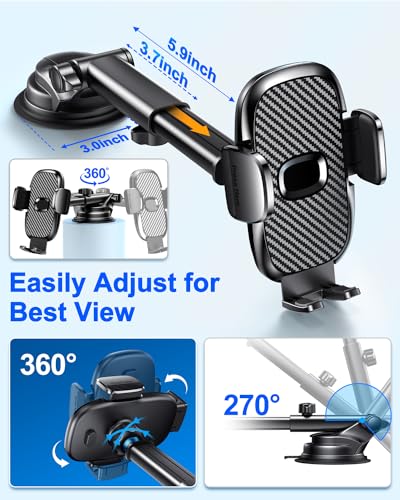 Car Phone Holder[Military-Grade 360°Suction Cup]Phone Holders for Your Car Universal Accessories Air Vent Dashboard Windshield Phone Mount Automotive Cradles Fit for Dash Mounting Kits iPhone