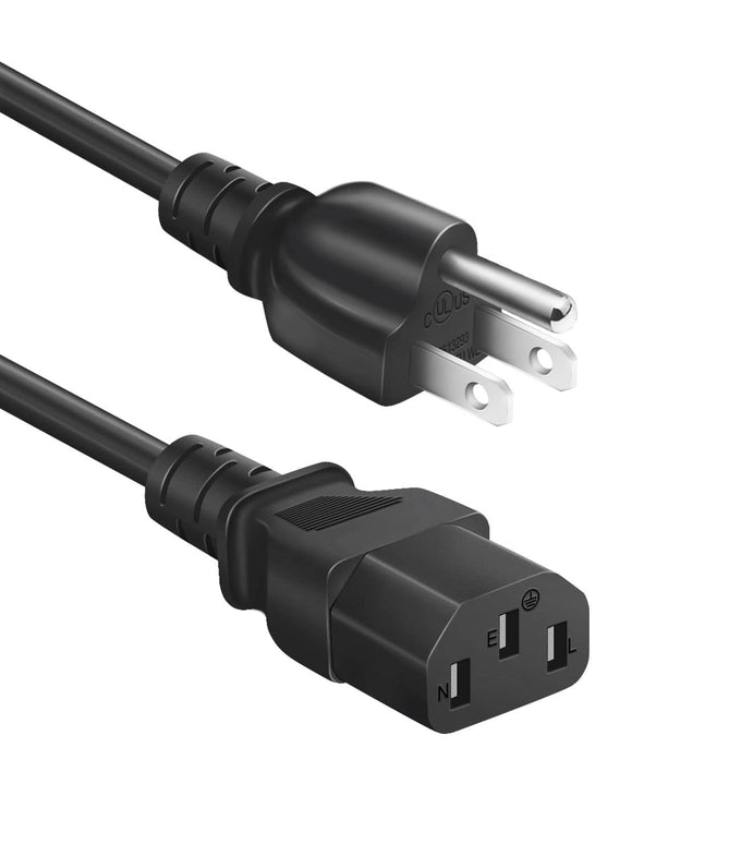 Universal 3-Prong AC Power Cable for Computer, TV, Monitor and More, 6 Feet (1.82 Meters), Black