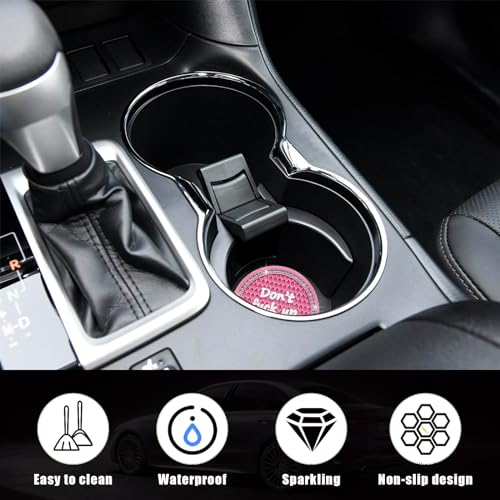 Ziciner 2 Pack Bling Car Cup Holder Coaster, 2.75 Inch Anti-Slip Auto Insert Cup Coaster, Crystal Car Drink Cup Mat Perfect for Women Girls, Universal Interior Decor Accessories (Pink)