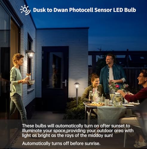 4-Pack Dusk to Dawn LED Bulbs – 10W 5000K Daylight, A19 E26 Outdoor Sensor