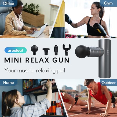 arboleaf Massage Gun Deep Tissue, Full-Metal Powerful Mini Percussion Massager with Silent Brushless Motor - Ultra-Quiet Pocket-Sized for Athletes, Back & Sore Muscles Relief at Home, Office, Travel