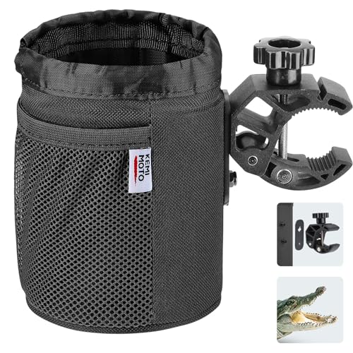 KEMIMOTO Motorcycle Cup Holder, Oxford Fabric Motorcycle Drink Holder with 0.6"-1.5" Alligator Clamp, Universal Water Bottle Cup Accessories for Bike, ATV/UTV, Scooter, Boat, Walker