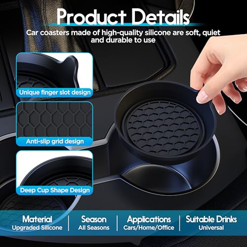 Amooca Car Cup Coaster Universal Automotive Waterproof Non-Slip Cup Holders Sift-Proof Spill Holder Car Interior Accessories 2 Pack Black
