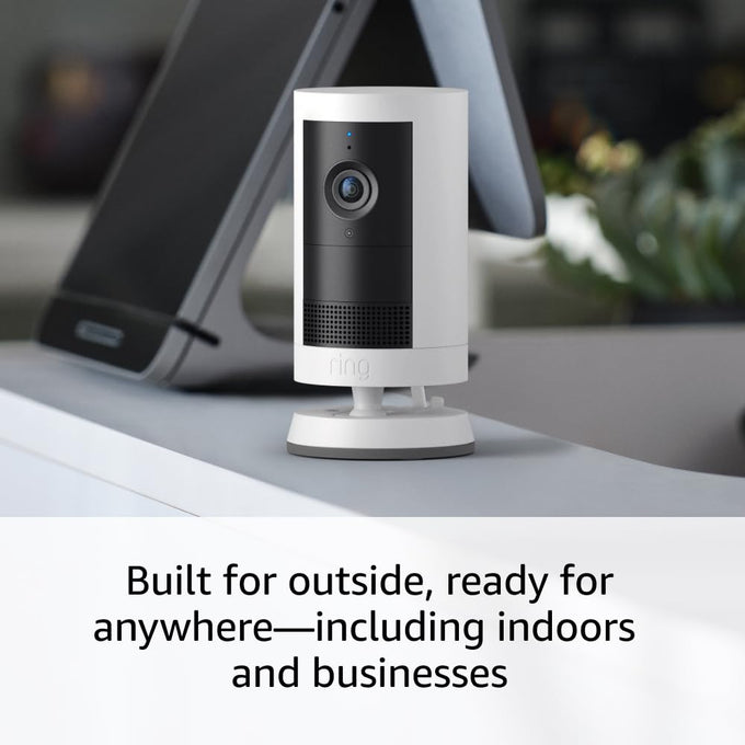 Ring Outdoor Cam Plus, Battery (newest model), Home or business security, Wide-Angle 2K Video with Ring Vision, Low-Light Sight for full-color night vision, Mount-Anywhere Versatility, White