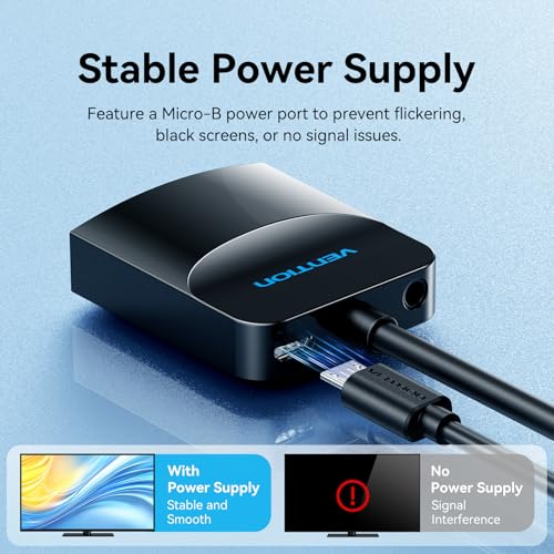 VENTION VGA to HDMI Adapter 0.5FT, Uni-Directional VGA(Source) to HDMI(Display) Converter (Male to Female) 1080@60Hz with Audio Cable and Micro USB Cable from PC, Monitor