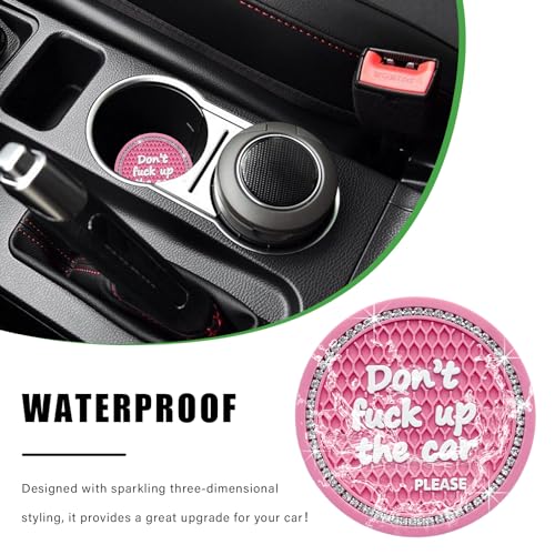 Ziciner 2 Pack Bling Car Cup Holder Coaster, 2.75 Inch Anti-Slip Auto Insert Cup Coaster, Crystal Car Drink Cup Mat Perfect for Women Girls, Universal Interior Decor Accessories (Pink)