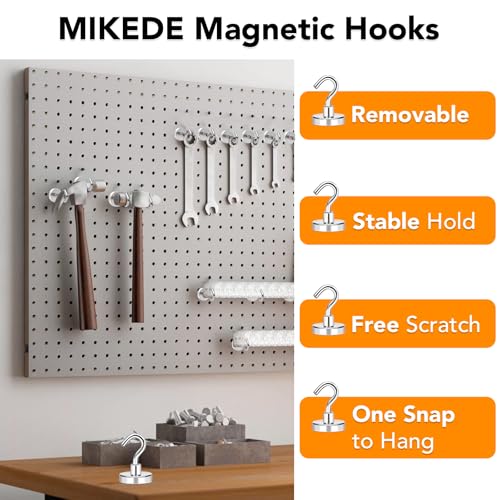 MIKEDE Magnetic Hooks Heavy Duty, 170Lbs+ Super Strong Magnet Hooks for Cruise Essentials, Neodymium Earth Magnets with Hook for Hanging, Magnetic Hanger for Fridge, Toolbox, Storage - 4 Pack