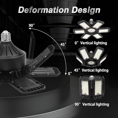 2 Pack Garage Lights, 200W 20000LM 6500K LED Shop Lights, Garage Light Ceiling Led with 6+1 Deformable Panels, Screw in E26/E27 Socket Bulb for Warehouse, Workshop, Basement, Barn Lighting