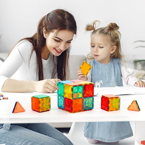 FNJO Magnetic Tiles, 100PCS Building Blocks, STEM Magnets Building Toy Set, Preschool Kindergarten Construction Stacking Toy, School Teacher Supplies, Classroom Must Haves