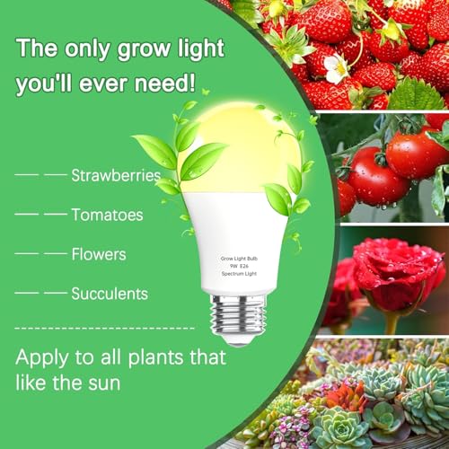 3 Pack A19 LED Grow Light Bulbs – Full Spectrum 9W E26, Dimmable, Indoor Plant & Greenhouse (100W Replacement)