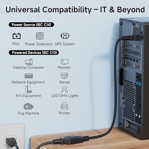 Cable Matters 2-Pack Computer to PDU Power Extension Cord - 6ft, IEC C14 to IEC C13 PDU Power Cord, 10A, 18AWG, Black