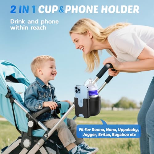 Guiseapue Cup Holder for Walker: Stroller Cup Holder Attachment with Phone Holder, Wheelchair/Stroller Accessories for Rollator, Bike, Scooter, Baby Essentials,New Mom