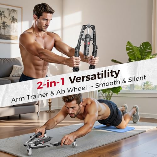 FLYBIRD Chest & Arm Twister & Core Trainer, Hydraulic Power CoreFlex Twister Chest Workout Equipment, 22-440lbs for Strength Trainer, 3-in-1 Chest Trainer with Ab Roller Wheel(Backpack &Pad Included)