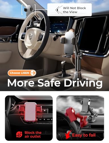 LISEN Upgraded Version Cup Holder Phone Holder 360° Adjustable Long Neck Car Phone Mount Golf Cart Phone Holder, Truck Jeep Accessories for iPhone 17 Air Pro Samsung Google and All 4-7'' Phone