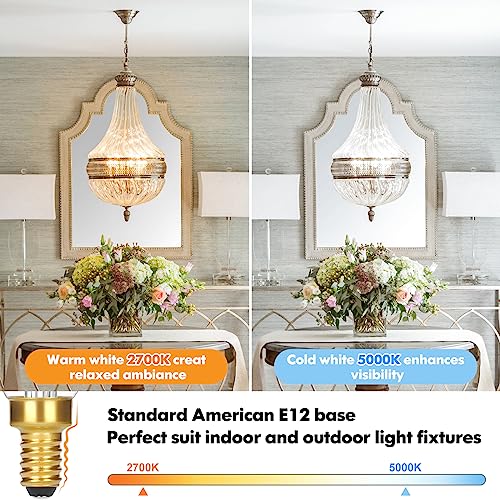 GoBright Dimmable E12 Candelabra LED Light Bulbs 40W Equivalent, 2700K Soft Warm White Chandelier Light Bulbs, 4W 460 LM Flame Tip Candle Light Bulbs, 12-Pack