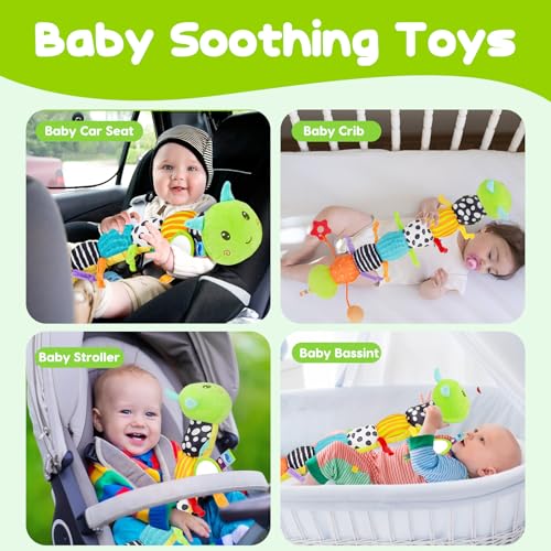 Baby Sensory Toy 0-6 Month Music Animal Stuffed Plush Caterpillar Toy for Infant 0-3-6-12 Month Old Tummy Time with Mirror Crinkle Rattle Toys for Newborn Boys Girl Shower Gifts Easter Basket Stuffer