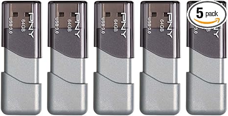 PNY 64GB Turbo Attaché 3 USB 3.0 Flash Drive, Silver (Pack of 5)