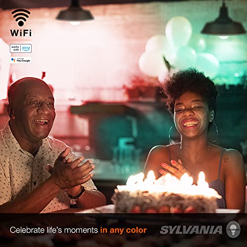 SYLVANIA Wifi LED Smart Light Bulb, 60W Equivalent Full Color and Tunable White A19, Dimmable, Compatible with Alexa and Google Home Only - 4 Pack (75674)