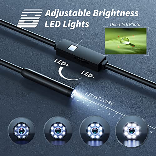 Endoscope Camera with Light, 1920P HD Borescope Tools with 8 Adjustable LED Lights, Endoscope with Semi-Rigid Snake Camera, Inspection Borescope for iOS and Android - 16.4ft Single Lens