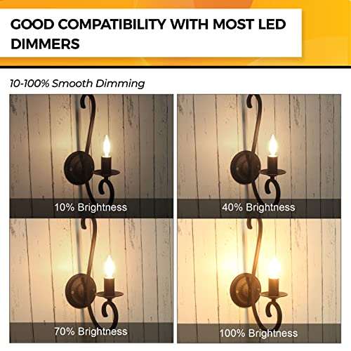 Hizashi 90+CRI Candelabra LED Light Bulbs 60 Watt, 2700K Warm White, E12 LED Bulb Dimmable, B11 Chandelier Light Bulbs, 6W, 550LM, Candle Light Bulbs, UL Listed, 12 Pack