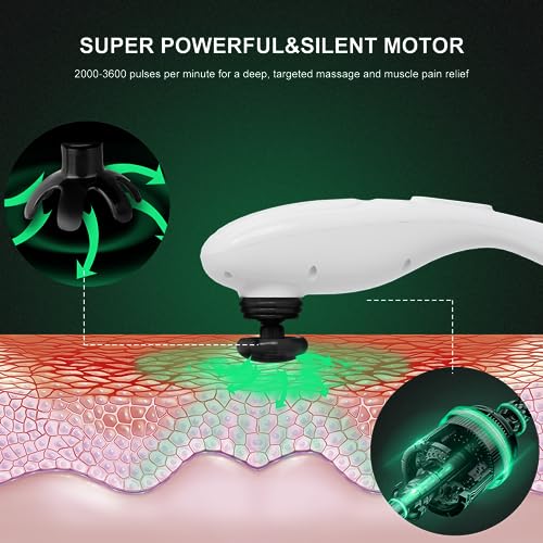 MEGAWISE Handheld Back Massager | Deep Tissue Percussion Relief for Back, Neck, Shoulders, Waist Legs, Full Body for Improved Blood Circulation and Fatigue Relief (Pearl White 6Ft Corded)