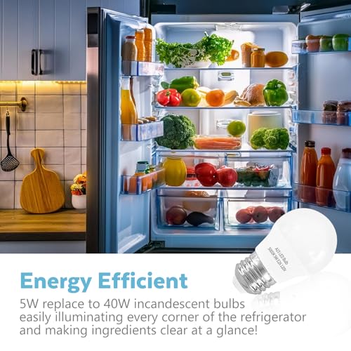 LED Refrigerator Light Bulb 2 Pack，Daylight White 5000K 120V 40W Equivalent Appliance Bulb，A15 5W E26 Base Waterproof Fridge Light Bulbs for Freezer Home Lighting,Small Light Bulb,Dimmable