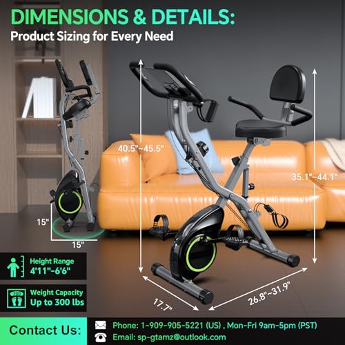 Foldable Exercise Bike Stationary Bikes for Home, 5 IN 1 Indoor Workout Bike, Cycling Bike with 16-Level Quiet Magnetic Resistance, 6.6 LBS Flywheel and 300LBS Capacity for Senior and Home Workout