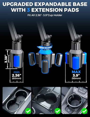eSamcore Cup Holder Tablet Mount for Truck, Car Tablet Holder with Adjustable 15" Height 360° Rotation Stand, 0.9" Depth Clamp Fit for iPad Air/Pro/Mini 4.7"-12.9" Foldable Phone iPhone