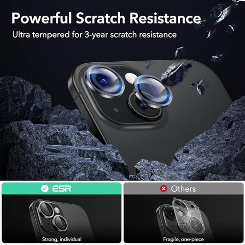 ESR Camera Lens Protector for iPhone 15/15 Plus/14/14 Plus, Ultra-tough HD Individual Lens Protectors, Scratch Resistant, Ultra-thin Tempered Glass, Armorite Series, 1 Pack, Black