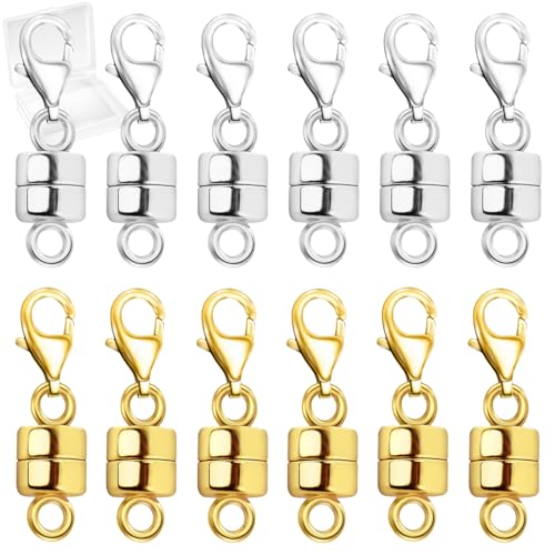 Magnetic Necklace Clasp with Lobster Clasp,14K Gold and Silver Magnetic Jewelry Clasps for Necklace Extender Bracelet Closures