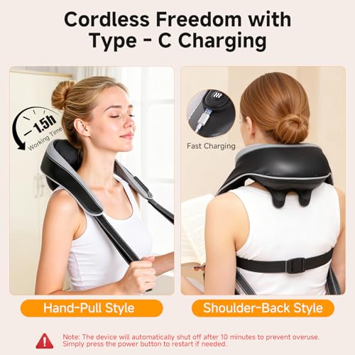 6D Neck & Shoulder Massager with Heat – Cordless Shiatsu Kneading Massager for Relaxation, Comfort, and Stress Relief, Gift for Women and Men, Home & Office Use