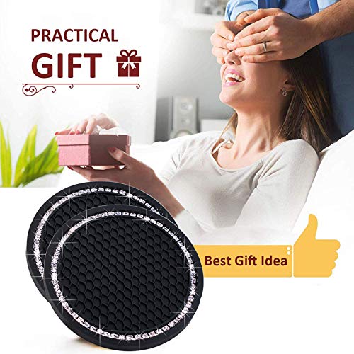 Car Cup Holder Coasters, Bling Cup Holder Insert Coaster Car Interior Accessories-2.75 inch Silicone Anti Slip Crystal Rhinestone Car Coaster-Universal (Pack of 2)