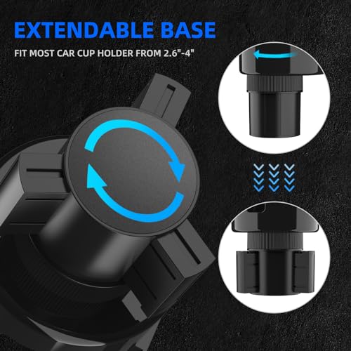 DYLEN Car Cup Holder Expander, Cup Holder Extender Adapter for Car with Expandable Base, Fits Yeti 20/26/30/46oz, Hydroflask 32/40oz, Large Water Bottles in 2.8"-4.2" (16-46oz)
