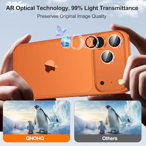QHOHQ 3 Set Camera Lens Protector for iPhone 17 Pro Max/17 Pro/16 Pro Max/16 Pro/15 Pro Max/15 Pro, Individual Anti Shatter Lens Protector,[15FT Military Grade Protection],1-Second Auto-Install- Clear