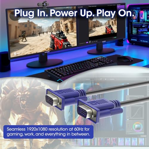 Kado VGA Cable 5ft, Video Graphics Array 1920x1080 FHD 60Hz High Speed, Male-to-Male 1.5m Genuine Parts Made for Sceptre Monitor, Television, PC, TV Box, Gaming Console, Projector