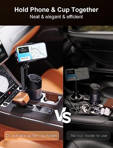 TAZENI 2-in-1 Cup Holder Cell Phone Holder for Your Car Bottle Friendly Cup Cell Phone Holder Mount for Car Height Adjustable Sturdy Fit 4.7-7 inches Phones