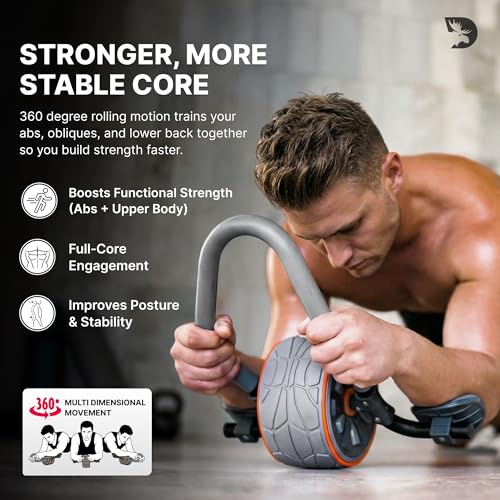 DMoose Fitness Ab Roller Wheel with Elbow Support & 2 Knee Pads - Abdominal Exercise Trainer for Core Strength Training - Ultimate Abs Workout Equipment for Home and Gym - Ab Machine for Men & Women