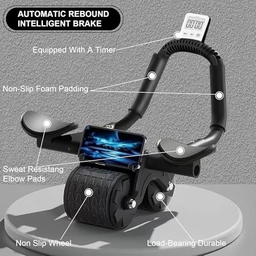 2026 New Ab Roller Wheel with Knee Mat &Timer, Automatic Rebound Abdominal Wheel, Ab Abdominal Exercise Roller with Elbow Support, Abs Workout Equipment Ab Exercise Roller for Women Men
